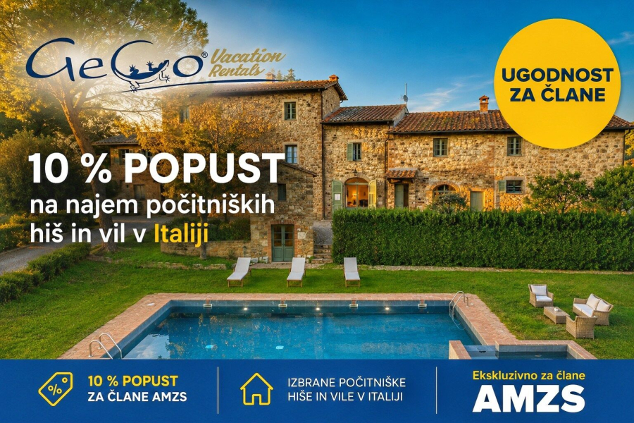 Članstvo AMZS omogoča cenejši najem počitniških hiš in vil v Italiji.