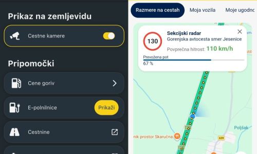 AMZS aplikacija po novem prikazuje tudi povprečno hitrost pri sekcijskem merjenju