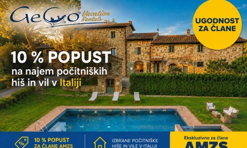 Geco Vacation Rentals članom AMZS nudi popust pri najemu počitniških hiš in vil v Italiji