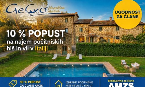 Geco Vacation Rentals članom AMZS nudi popust pri najemu počitniških hiš in vil v Italiji
